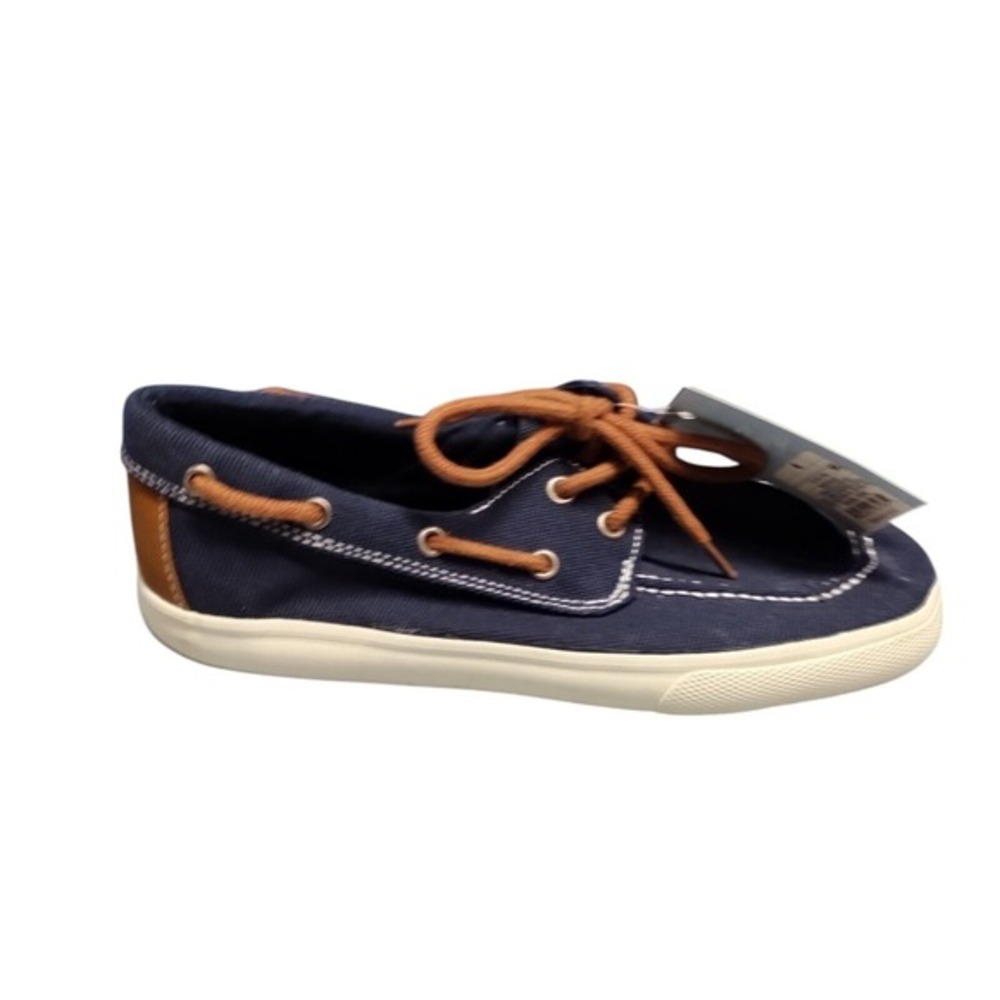 Cat & Jack‎ Collin Low Top Boat Shoes Youth Size 4 Navy Canvas Round Toe Lace Up